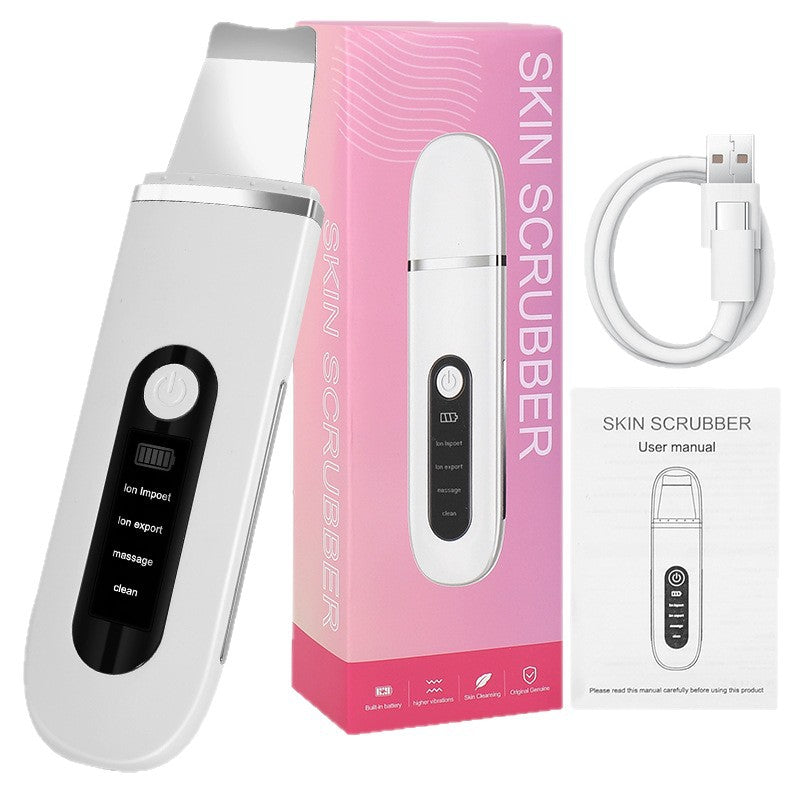 Ultrasonic facial skin scrubber being used during skincare routine